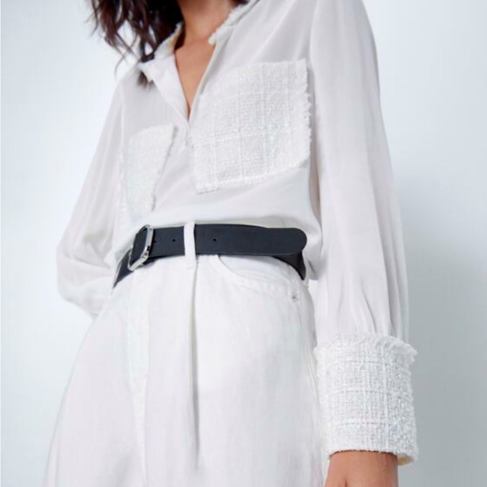 Zara Women Long Sleeve Sheer Tweed Blouse XS